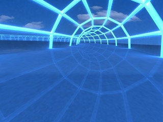 3D tunnel in the airport hall perspective view