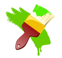 Red Paint Brush With Green Paint Vector