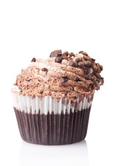 chocolate cupcake with cream isolated on white background