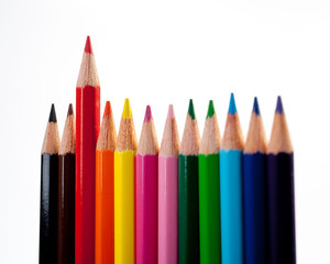Close-up picture of multicolor pencils. Red pencil
