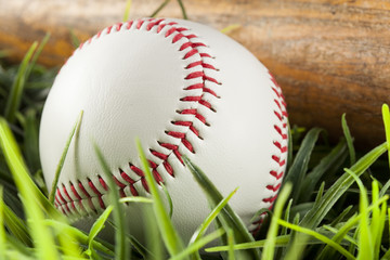 New White Baseball in green grass
