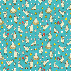 Easter seamless pattern with hen and nest - 50626953