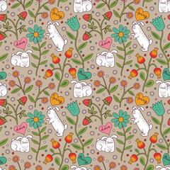 Seamless pattern with rabbits