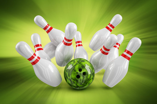 Bowling Strike Strahlenhintergrund gr&uuml;n