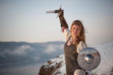 Girl in armor with a sword knight