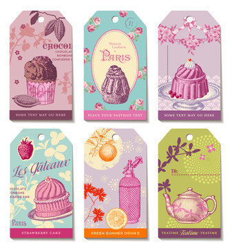 set of 6 colorful food-themed tags