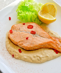 Grilled salmon steak