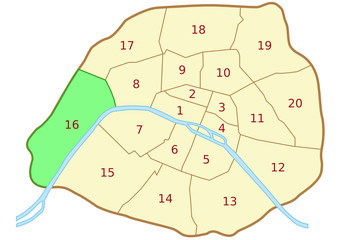 Plan du 16&egrave;me arrondissement de Paris