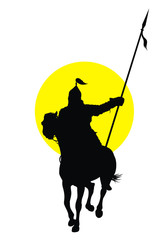Medieval oriental warrior on horseback   vector silhouette