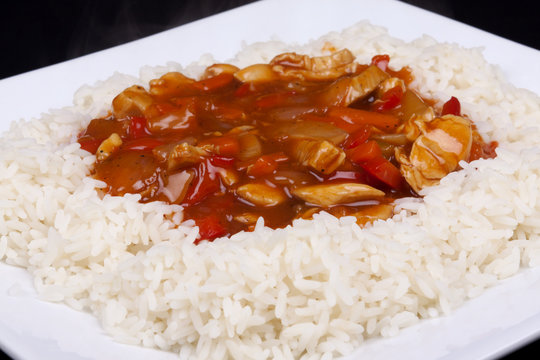 Sweet And Sour Chicken With Rice.