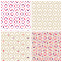 Set Seamless Pattern Colored Flowers Retro Beige © Jan Engel