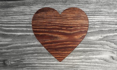 Sustainable heart symbol  in a wooden background