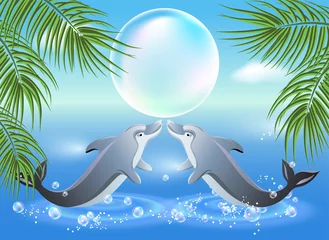 Rolgordijnen Dolfijnen Dolfijnen springen uit het water