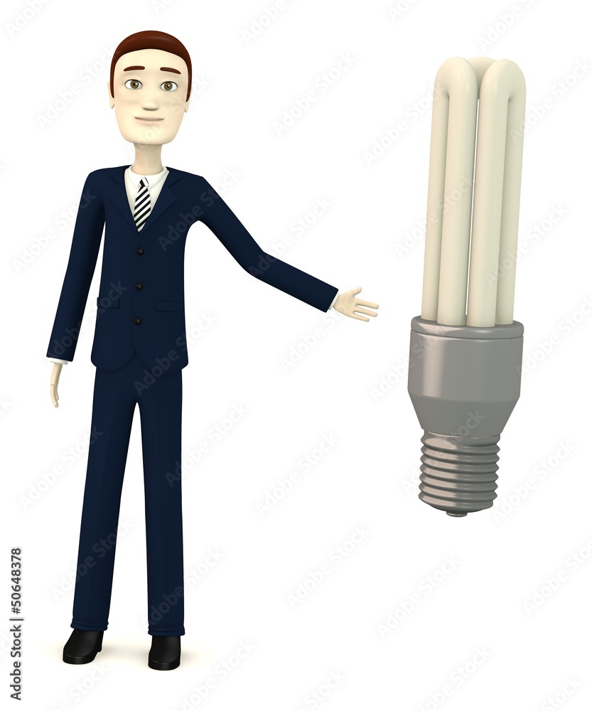 Wall mural 3d render of cartoon character with bulb