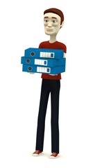 3d render of cartoon character with office files