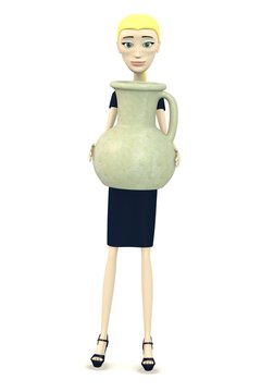3d render of cartoon character with egyptian vase