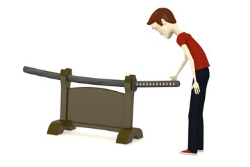 3d render of cartoon character with katana