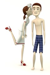 3d render of cartoon woman kissing swimmer