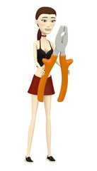 3d render of cartoon characer with pliers