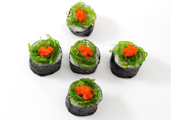 Sushi on top  seaweed.