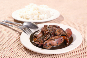squid stew in soy sauce with rice