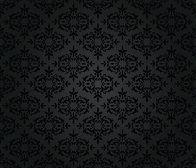 Seamless black floral damask wallpaper pattern