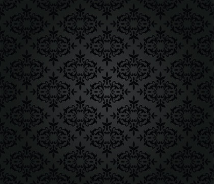 Seamless black floral damask wallpaper pattern