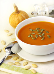 Pumpkin cream soup with pumpkin seeds