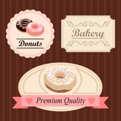 Cute vintage retro food badges and labels with donuts