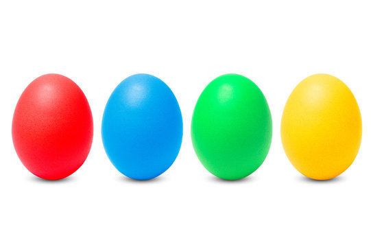 Row of four painted eggs
