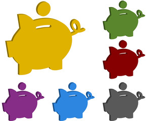 Colorful Piggy Bank Icons Set
