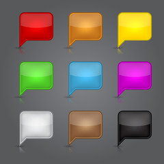 App icons glass set. Glossy empty speech bubble web button.