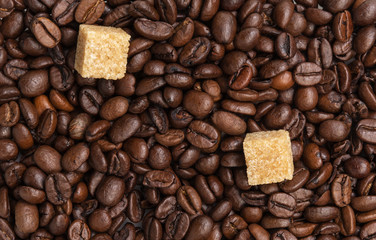 heap of coffee beans with cane-sugar