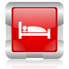 hotel red square web glossy icon