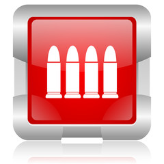 ammunition red square web glossy icon
