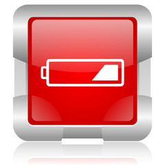 battery red square web glossy icon