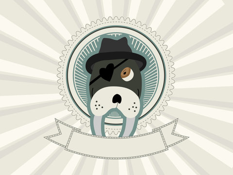 vector background with walrus vintage badge