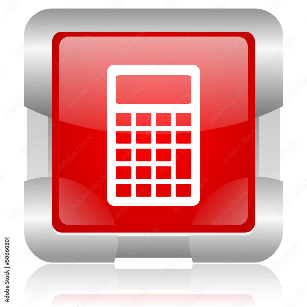 Poster calculator red square web glossy icon