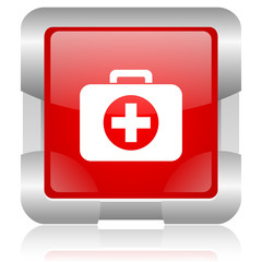 first aid kit red square web glossy icon