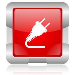 plug red square web glossy icon