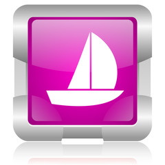 yacht pink square web glossy icon