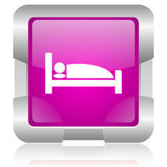 hotel pink square web glossy icon