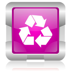 recycle pink square web glossy icon