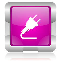 plug pink square web glossy icon
