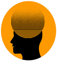 silhouette di testa maschile su sfondo giallo