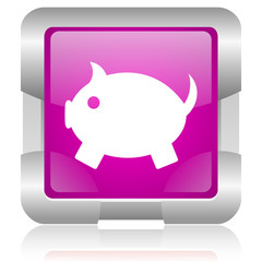 piggy bank pink square web glossy icon