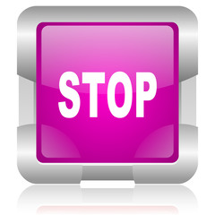 stop pink square web glossy icon