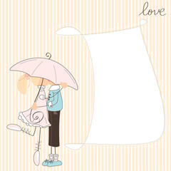 Girl kiss boy under umbrella