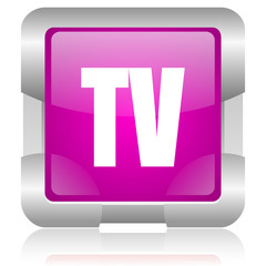 tv pink square web glossy icon