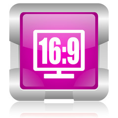 16 9 display pink square web glossy icon